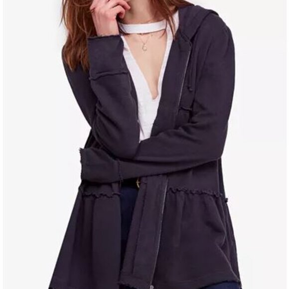 Free People Raw-Edge Zip-Front Hoodie NWT - Picture 2 of 16